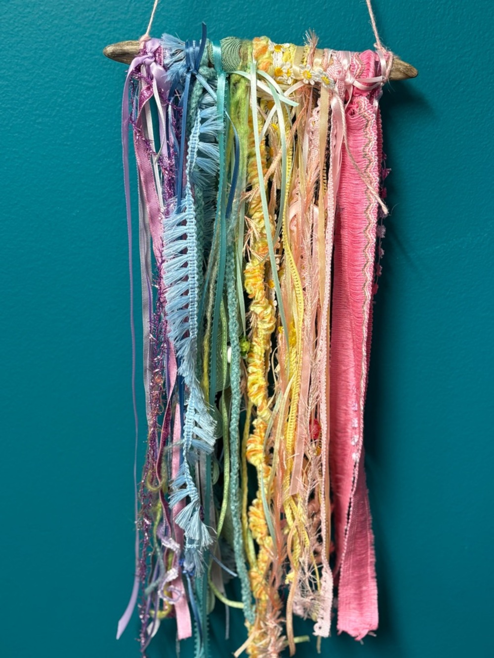 Handmade Rainbow Ribbon Wall Hanging - Multicolor Boho Style